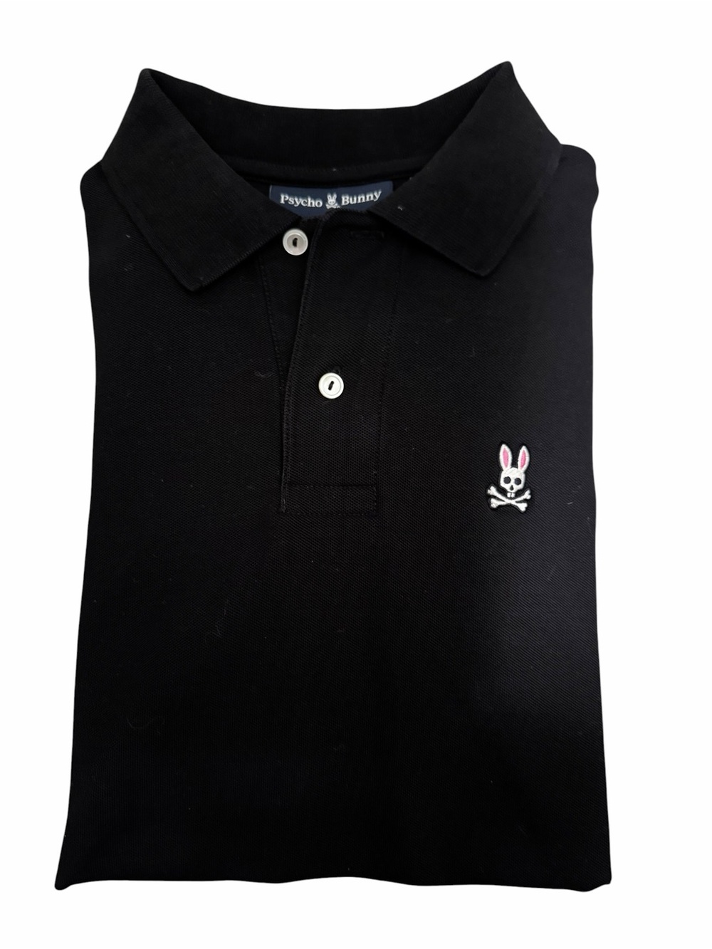 Psycho Bunny Mens Black Polo Shirt with Bunny Skull Logo Size 3